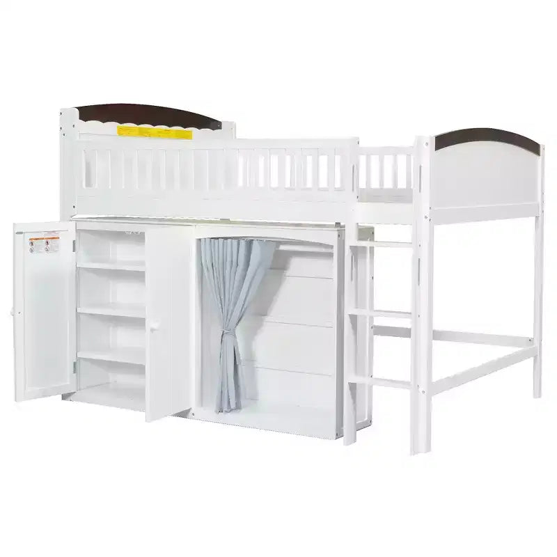 Telaio letto a soppalco singolo Whisen con armadietto contenitore, guardaroba, struttura robusta
