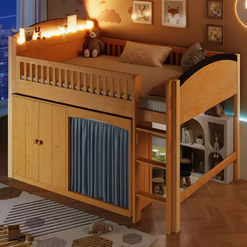 Telaio letto a soppalco singolo Whisen con armadietto contenitore, guardaroba, struttura robusta