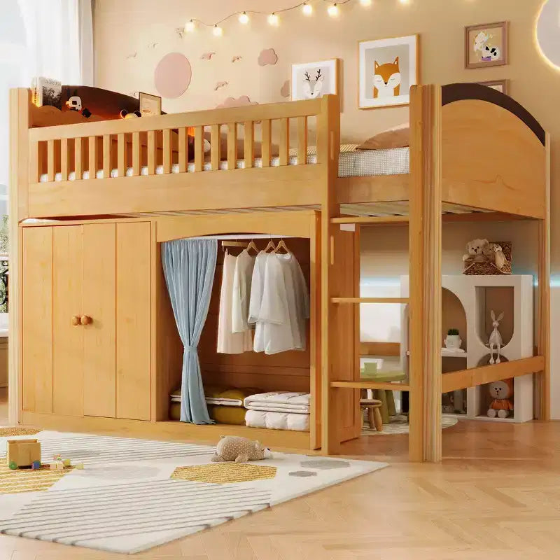 Telaio letto a soppalco singolo Whisen con armadietto contenitore, guardaroba, struttura robusta