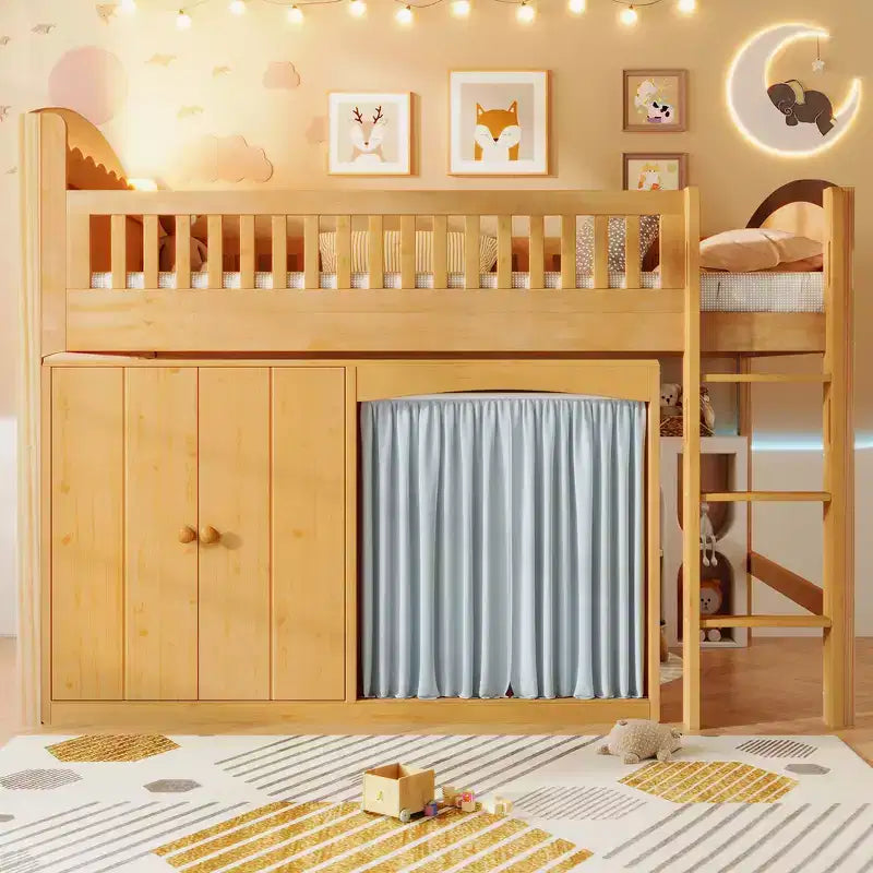 Telaio letto a soppalco singolo Whisen con armadietto contenitore, guardaroba, struttura robusta