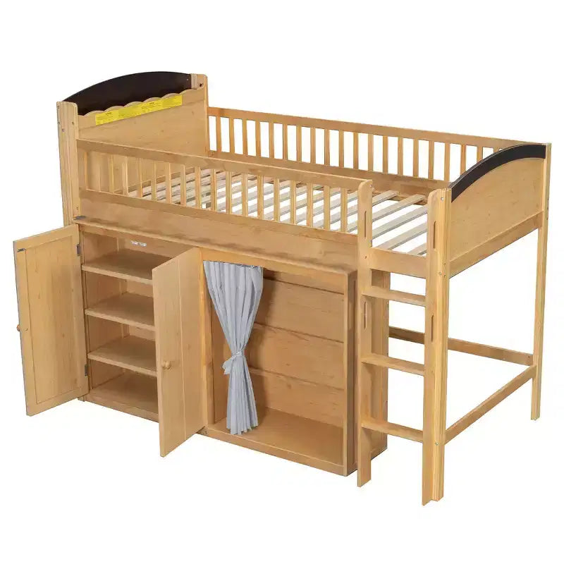 Telaio letto a soppalco singolo Whisen con armadietto contenitore, guardaroba, struttura robusta