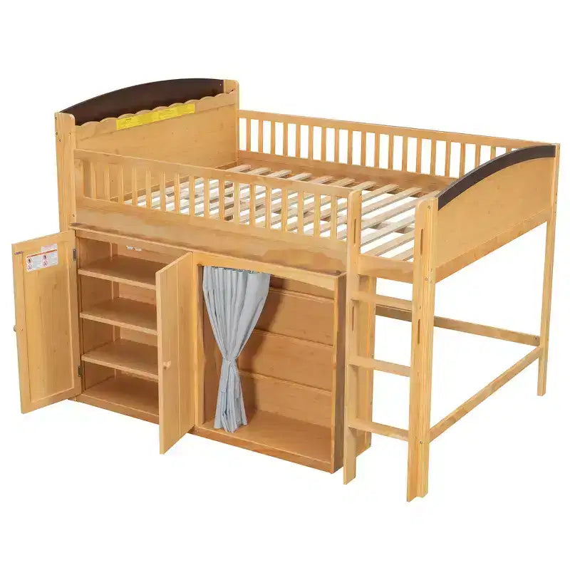 Telaio letto a soppalco singolo Whisen con armadietto contenitore, guardaroba, struttura robusta