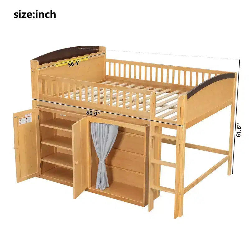 Telaio letto a soppalco singolo Whisen con armadietto contenitore, guardaroba, struttura robusta