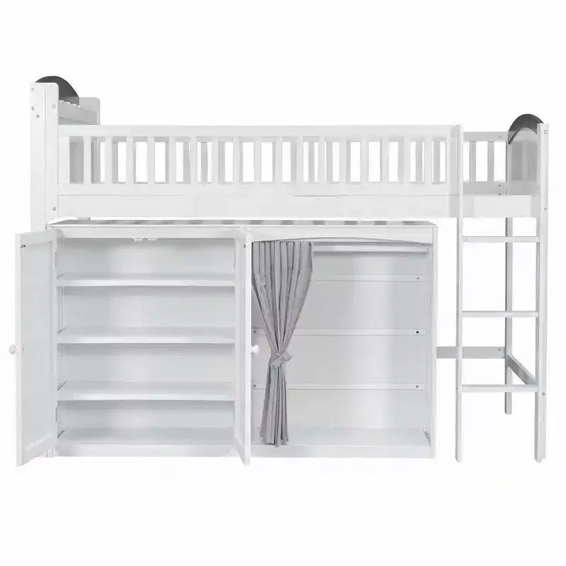 Telaio letto a soppalco singolo Whisen con armadietto contenitore, guardaroba, struttura robusta