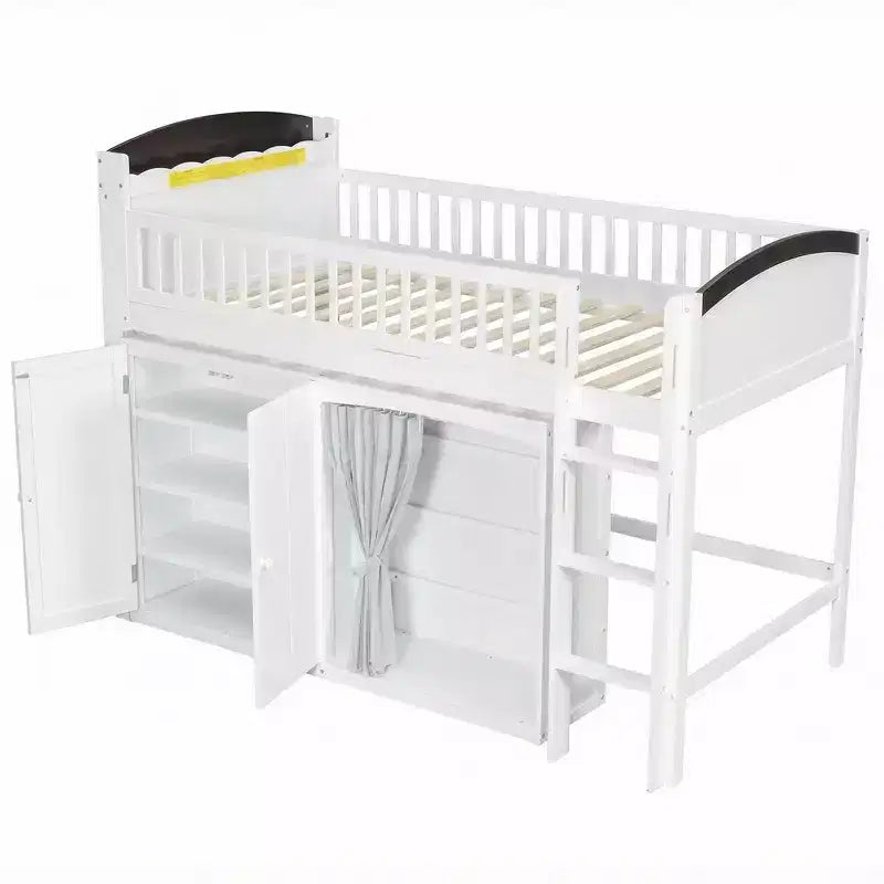Telaio letto a soppalco singolo Whisen con armadietto contenitore, guardaroba, struttura robusta