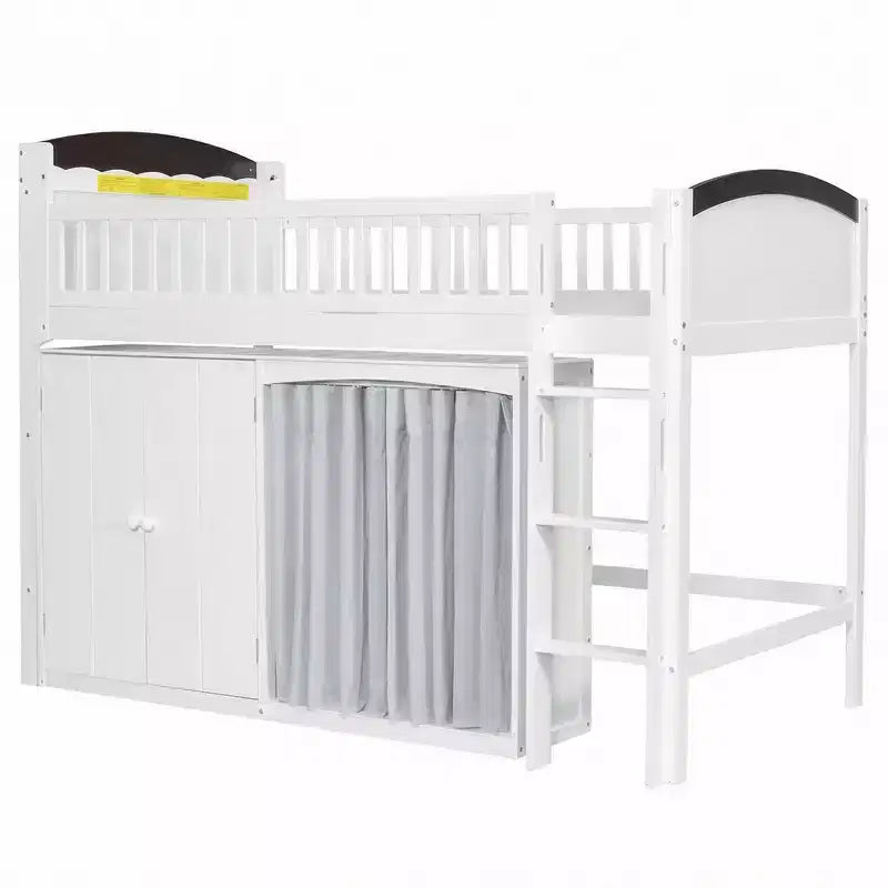 Telaio letto a soppalco singolo Whisen con armadietto contenitore, guardaroba, struttura robusta
