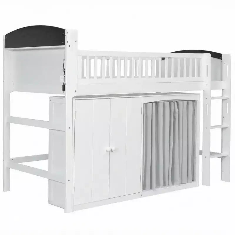 Telaio letto a soppalco singolo Whisen con armadietto contenitore, guardaroba, struttura robusta