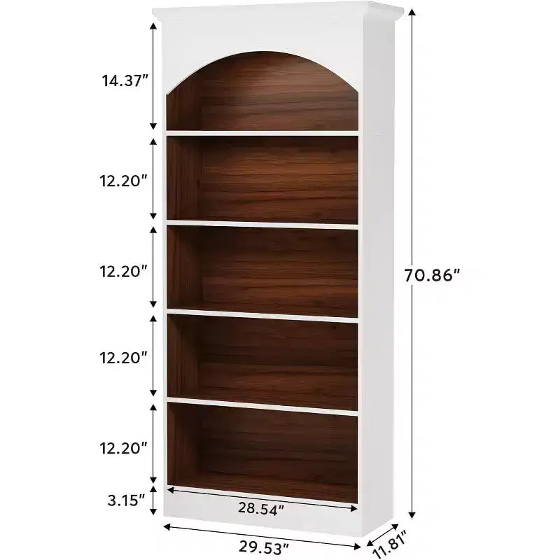 Lantine 70.9 Libreria Bianca, Scaffale Alto a 5 Ripiani con Ripiani Aperti, Scaffale in Legno Vintage da Terra per Soggiorno, Ufficio, Camera da Leto