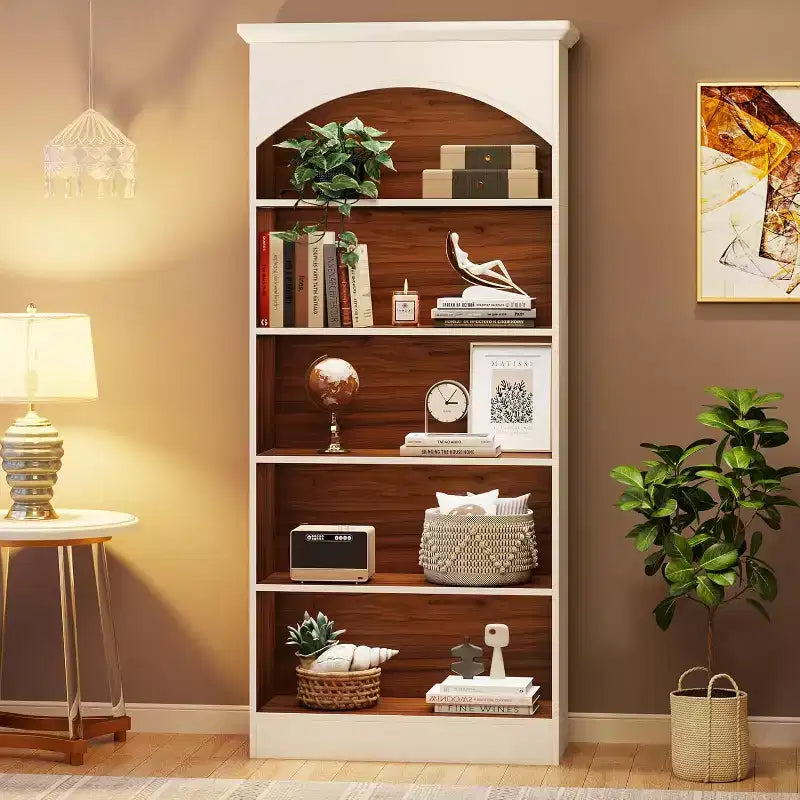 Lantine 70.9 Libreria Bianca, Scaffale Alto a 5 Ripiani con Ripiani Aperti, Scaffale in Legno Vintage da Terra per Soggiorno, Ufficio, Camera da Leto
