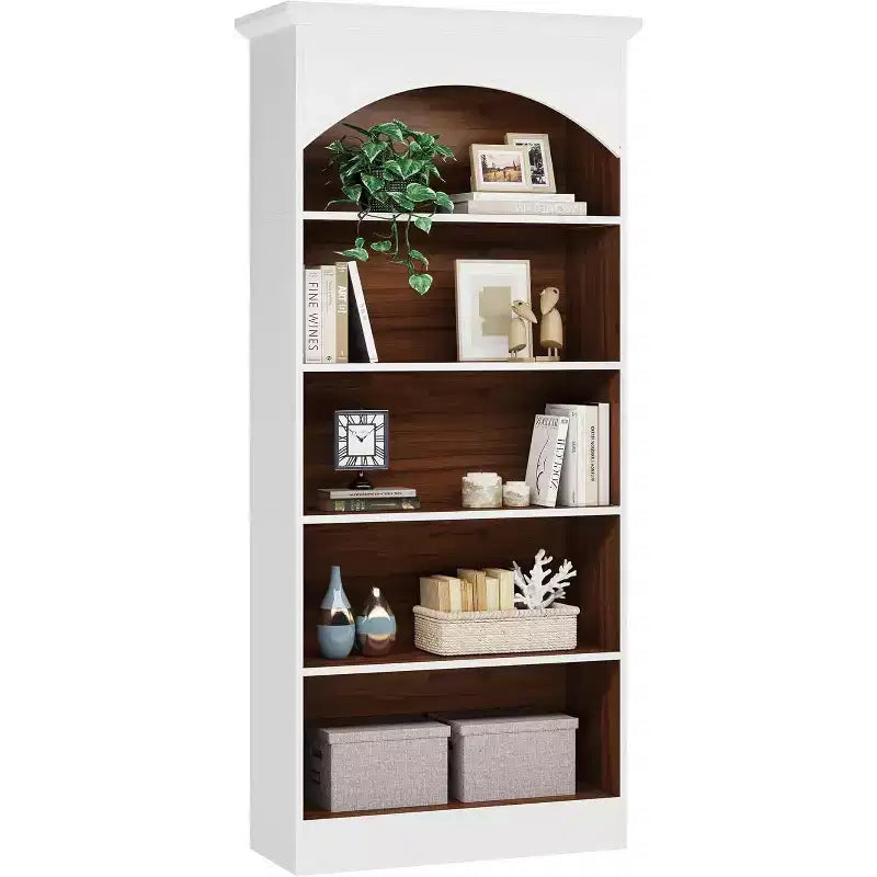 Lantine 70.9 Libreria Bianca, Scaffale Alto a 5 Ripiani con Ripiani Aperti, Scaffale in Legno Vintage da Terra per Soggiorno, Ufficio, Camera da Leto