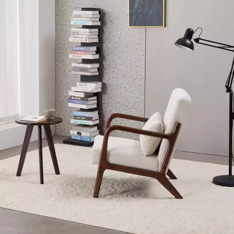 Etokfoks Set Poltrona e Tavolino da Caffè Moderni di Metà Secolo Poltrona Beige Tavolo Tonalità Noce per Soggiorno o Camera da Letto Relax