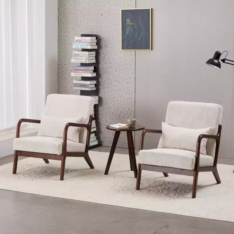 Etokfoks Set Poltrona e Tavolino da Caffè Moderni di Metà Secolo Poltrona Beige Tavolo Tonalità Noce per Soggiorno o Camera da Letto Relax