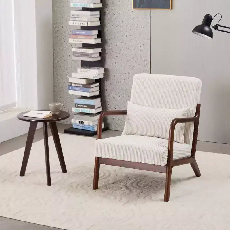 Etokfoks Set Poltrona e Tavolino da Caffè Moderni di Metà Secolo Poltrona Beige Tavolo Tonalità Noce per Soggiorno o Camera da Letto Relax