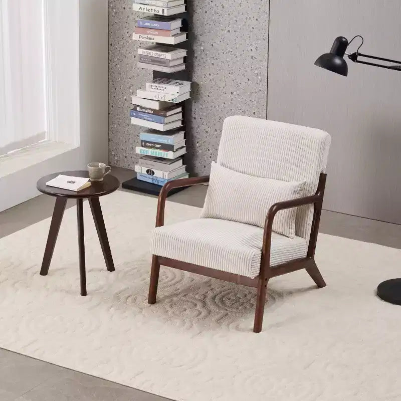 Etokfoks Set Poltrona e Tavolino da Caffè Moderni di Metà Secolo Poltrona Beige Tavolo Tonalità Noce per Soggiorno o Camera da Letto Relax