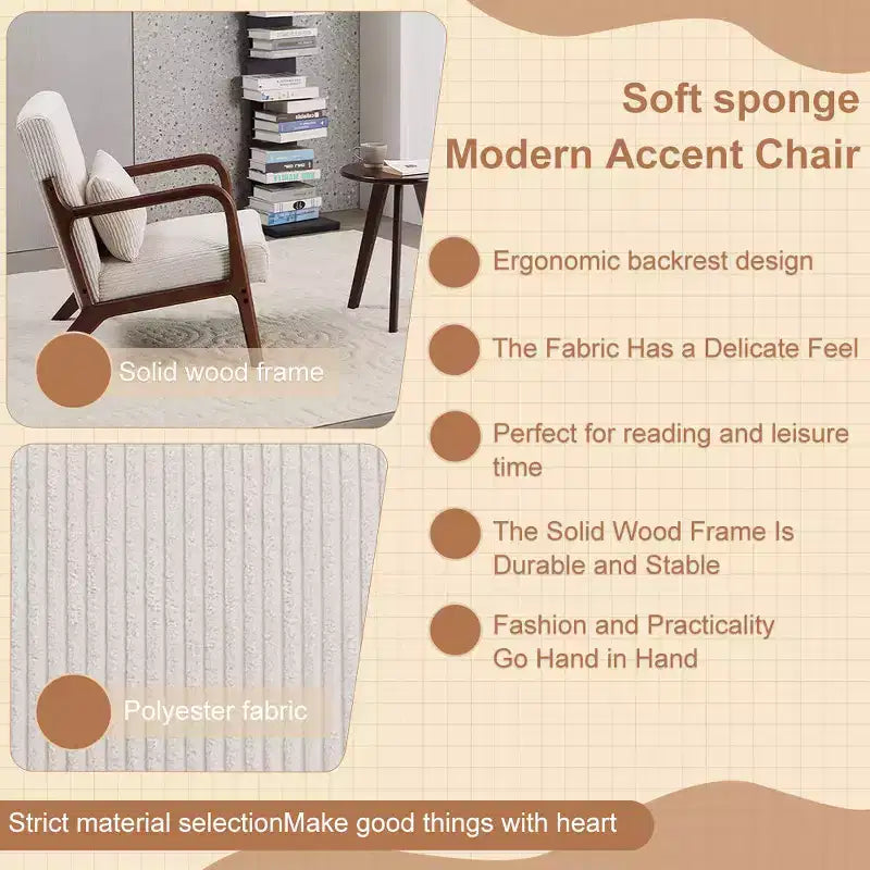 Etokfoks Set Poltrona e Tavolino da Caffè Moderni di Metà Secolo Poltrona Beige Tavolo Tonalità Noce per Soggiorno o Camera da Letto Relax