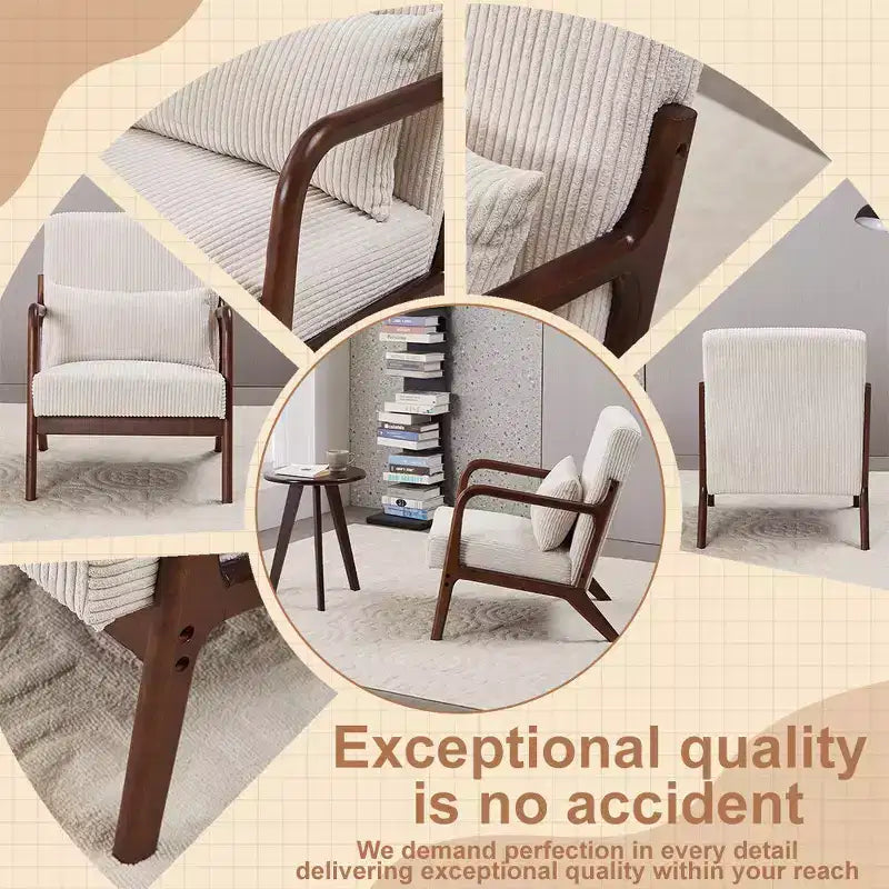 Etokfoks Set Poltrona e Tavolino da Caffè Moderni di Metà Secolo Poltrona Beige Tavolo Tonalità Noce per Soggiorno o Camera da Letto Relax