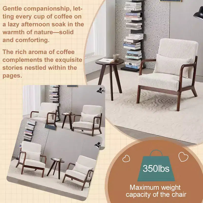 Etokfoks Set Poltrona e Tavolino da Caffè Moderni di Metà Secolo Poltrona Beige Tavolo Tonalità Noce per Soggiorno o Camera da Letto Relax