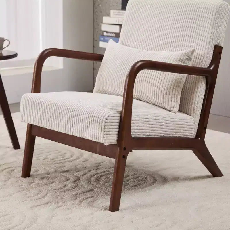 Etokfoks Set Poltrona e Tavolino da Caffè Moderni di Metà Secolo Poltrona Beige Tavolo Tonalità Noce per Soggiorno o Camera da Letto Relax