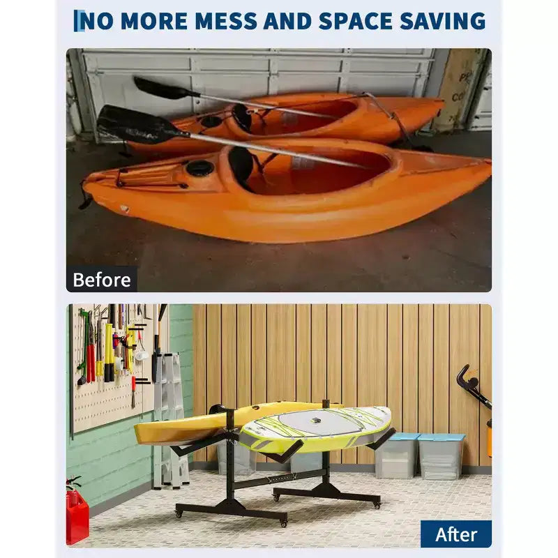 COZONY Porta Kayak da 2 Posti con Ruote, Porta Kayak Autoportante in Acciaio con Larghezza Regolabile e Cinghie di Sospensione