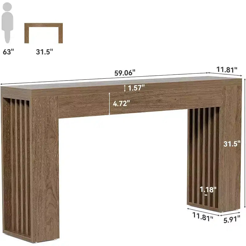 Console Lantine per ingresso, tavolino stretto e lungo da 59" in stile rustico per divano, dietro al divano, corridoio, ingresso, soggiorno, atrio, noce