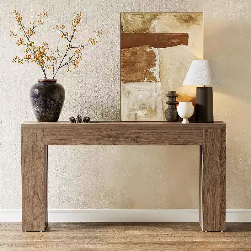 Console Lantine per ingresso, tavolino stretto e lungo da 59" in stile rustico per divano, dietro al divano, corridoio, ingresso, soggiorno, atrio, noce