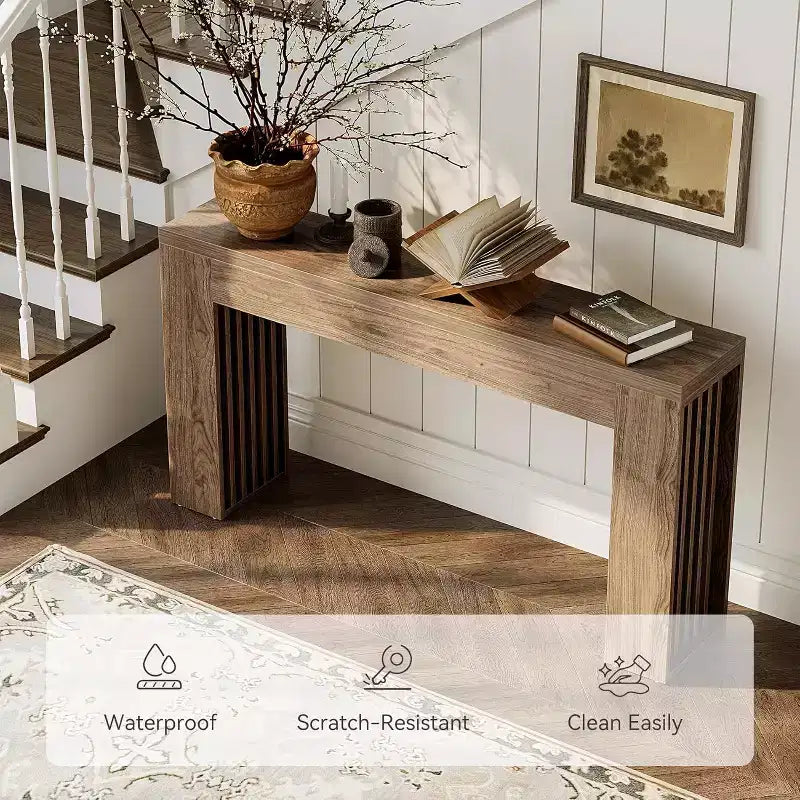 Console Lantine per ingresso, tavolino stretto e lungo da 59" in stile rustico per divano, dietro al divano, corridoio, ingresso, soggiorno, atrio, noce