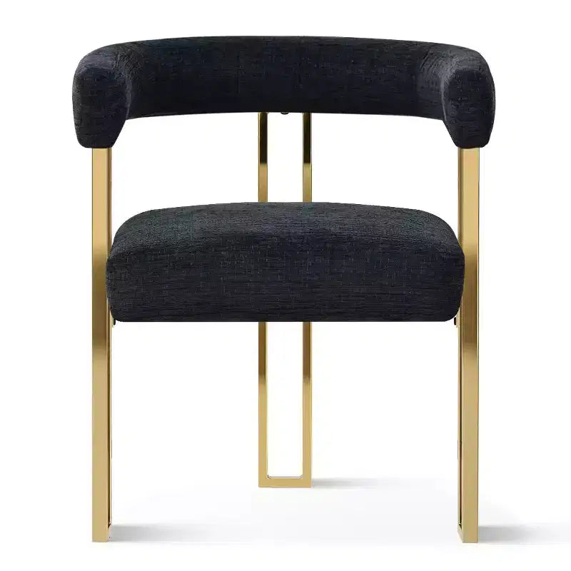 Set da pranzo estensibile 47-83 per 6 persone, tavolo nero e poltrone in ciniglia con gambe in metallo dorato, perfetto per spazi pranzo moderni-Panipeachy