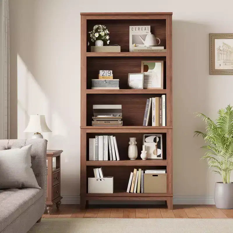 Libreria da fattoria alta 180 cm con ripiani regolabili, libreria alta in legno a 5 ripiani con gambe robuste, per soggiorno, ufficio, camera da letto