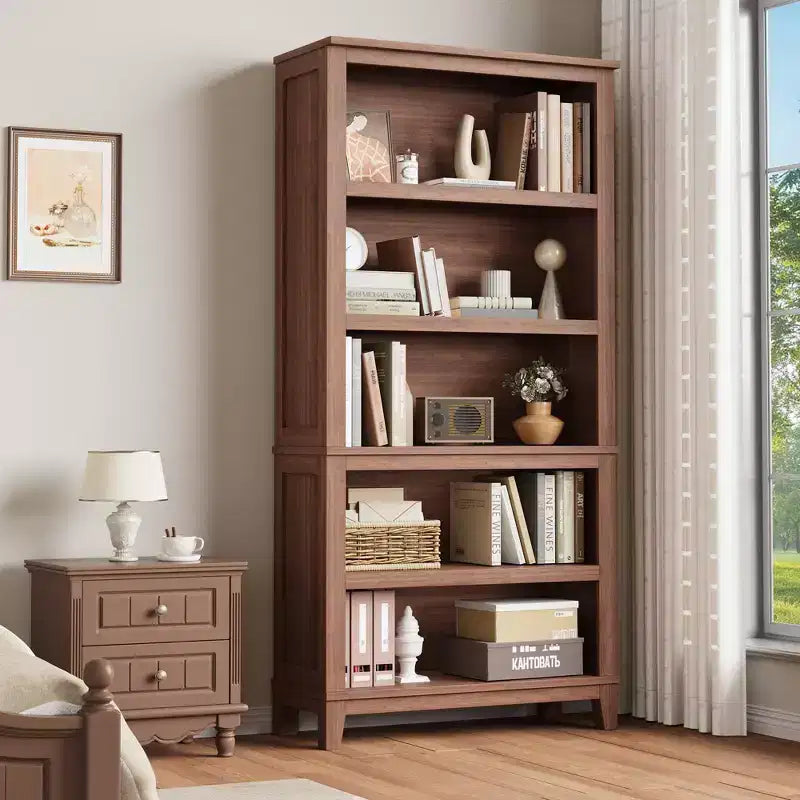 Libreria da fattoria alta 180 cm con ripiani regolabili, libreria alta in legno a 5 ripiani con gambe robuste, per soggiorno, ufficio, camera da letto