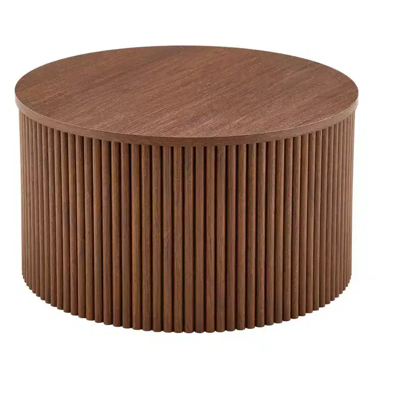 Set di 2 tavolini da caffè sovrapponibili con design a colonna romana e contenitore nascosto, finitura effetto legno per soggiorno
