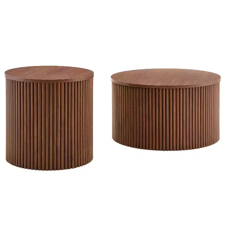 Set di 2 tavolini da caffè sovrapponibili con design a colonna romana e contenitore nascosto, finitura effetto legno per soggiorno