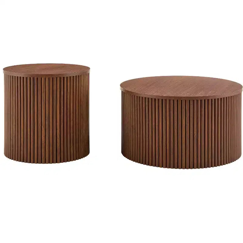 Set di 2 tavolini da caffè sovrapponibili con design a colonna romana e contenitore nascosto, finitura effetto legno per soggiorno