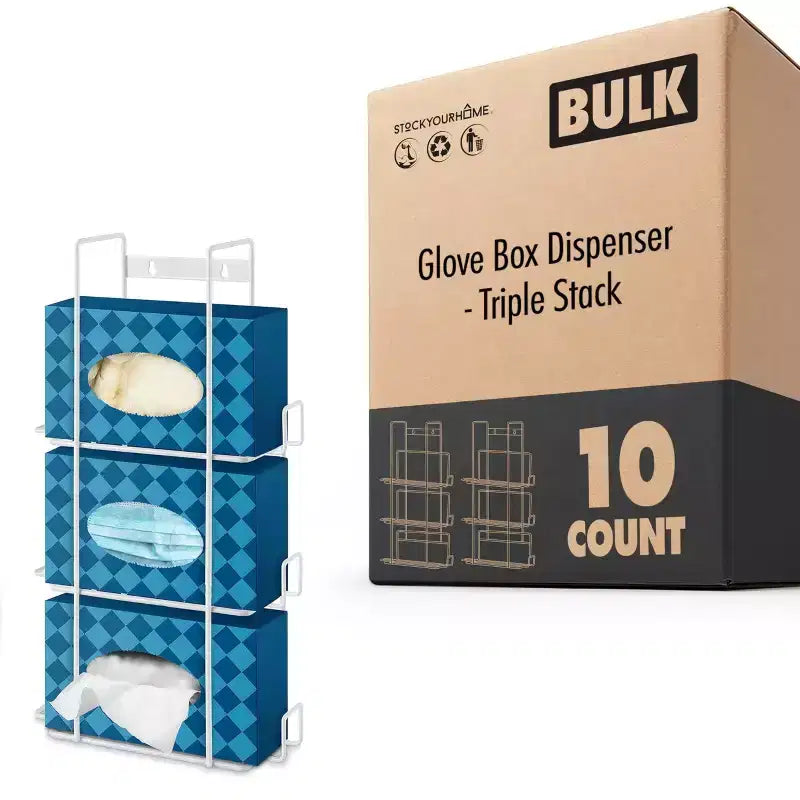 Stock Your Home Triple Gloves Dispenser- White (10 Pack)