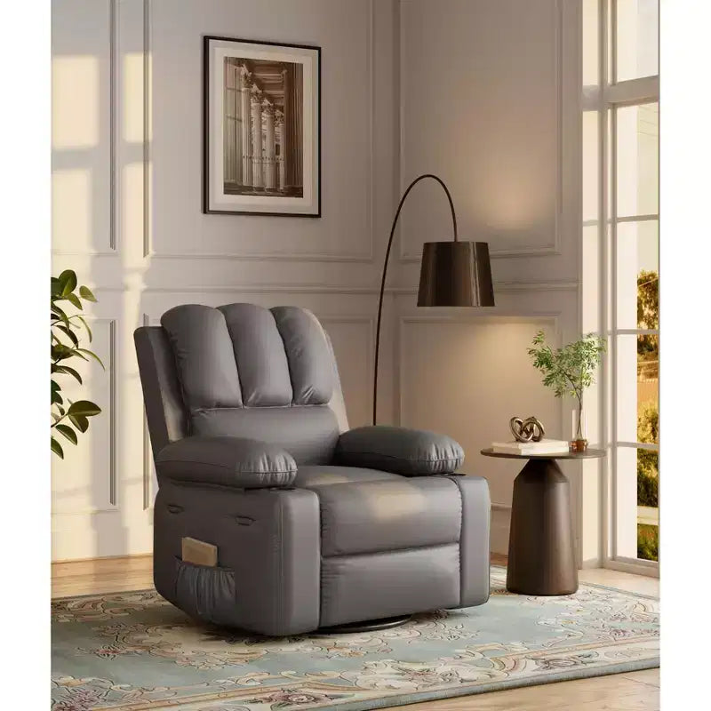 Eleganti Poltrone Reclinabili Manuali Classiche in Pelle, Sedute Home Theater con Supporto Lombare e Braccioli, Comode Poltrone Reclinabili per Soggiorno