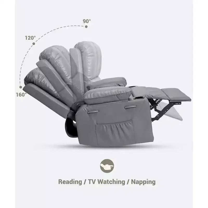 Eleganti Poltrone Reclinabili Manuali Classiche in Pelle, Sedute Home Theater con Supporto Lombare e Braccioli, Comode Poltrone Reclinabili per Soggiorno