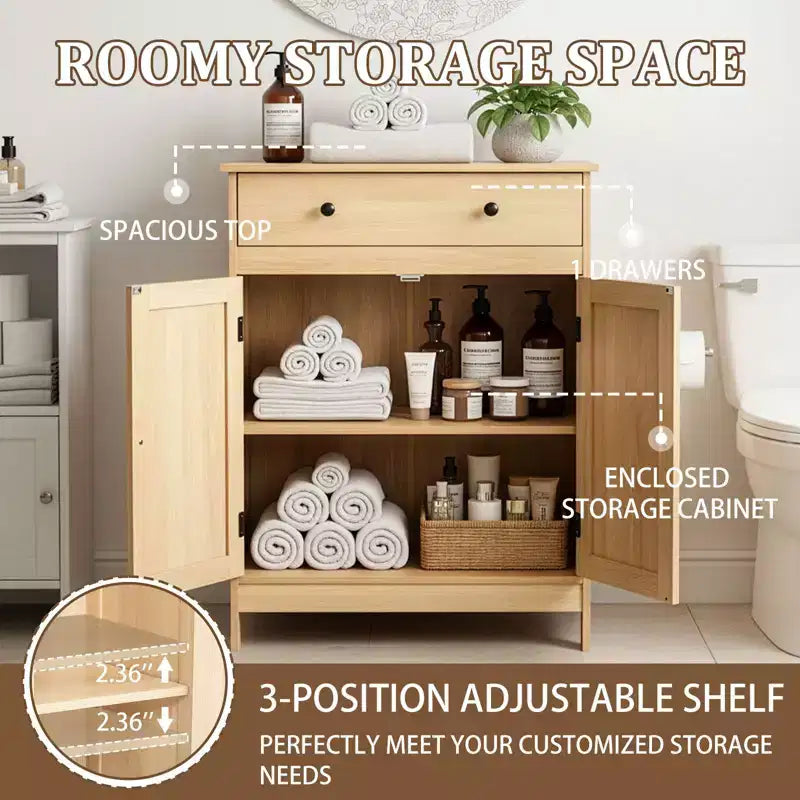 Mobile bagno in rovere con 2 ante e 1 cassetto