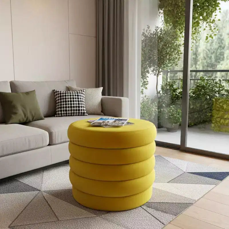 HomeRoots Pouf/Ottoman rotondo "Cocktail" trapuntato in velluto giallo, 21 pollici