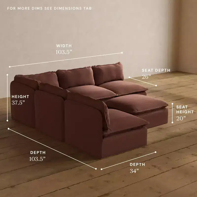 Divano Angolare Componibile Anabei Lavabile a 5 Posti con Elementi Terminali Aperti + Pouf | Seduta Memorix+ e Cuscino Contour