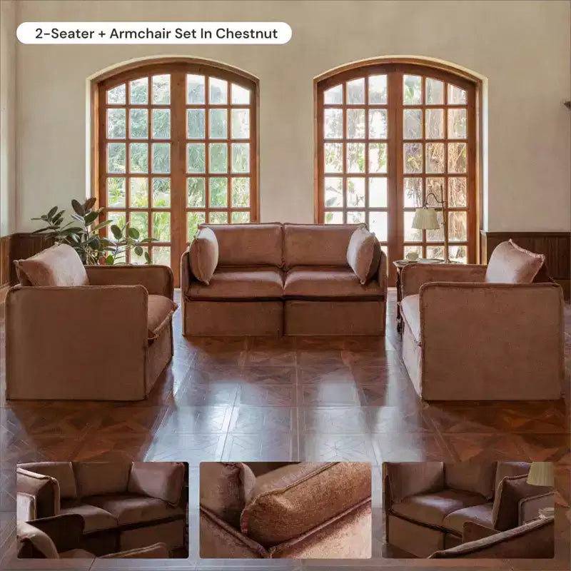 Divano Angolare Componibile Anabei Lavabile a 5 Posti con Elementi Terminali Aperti + Pouf | Seduta Memorix+ e Cuscino Contour