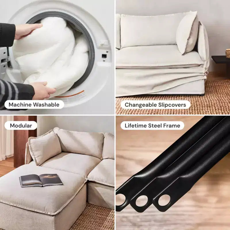 Divano Angolare Componibile Anabei Lavabile a 5 Posti con Elementi Terminali Aperti + Pouf | Seduta Memorix+ e Cuscino Contour