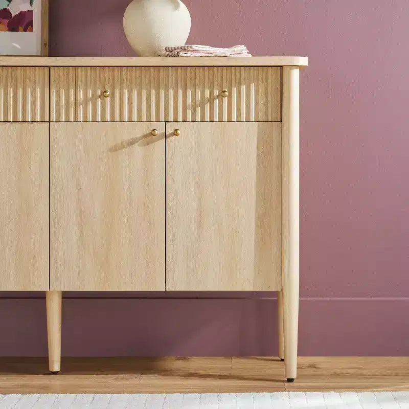 Credenza in legno scanalato moderno da 58" facile da montare con contenitore