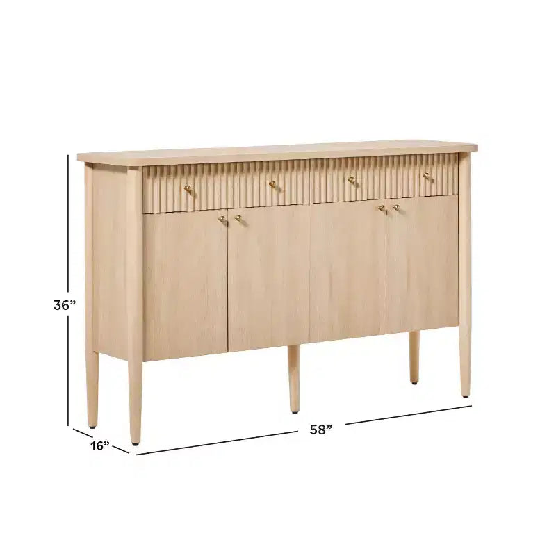 Credenza in legno scanalato moderno da 58" facile da montare con contenitore