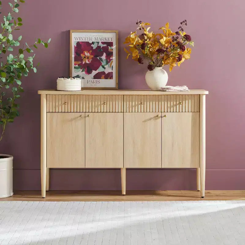 Credenza in legno scanalato moderno da 58" facile da montare con contenitore