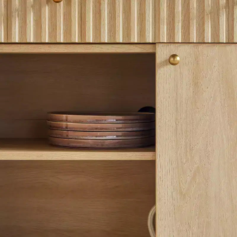 Credenza in legno scanalato moderno da 58" facile da montare con contenitore