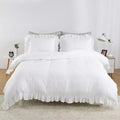 Vintage Ruffle Fringe Duvet Cover Set  Soft Microfiber, Shabby Chic Farmhouse Bedding, 1 Duvet Cover & 2 Pillowcases  Size (90x90 Inch)