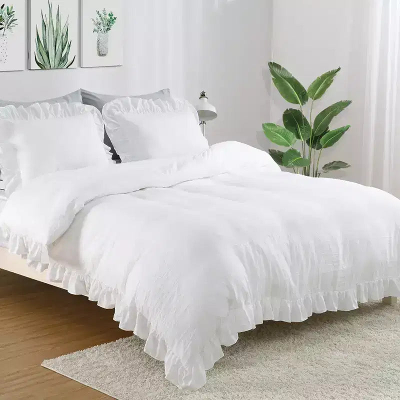 Completo copripiumino vintage con frange arruffate in morbida microfibra, biancheria da letto shabby chic stile rustico, 1 copripiumino e 2 federe – Misura (228 x 228 cm)