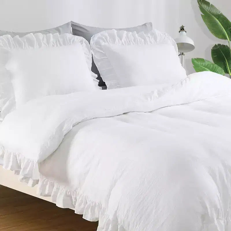 Completo copripiumino vintage con frange arruffate in morbida microfibra, biancheria da letto shabby chic stile rustico, 1 copripiumino e 2 federe – Misura (228 x 228 cm)