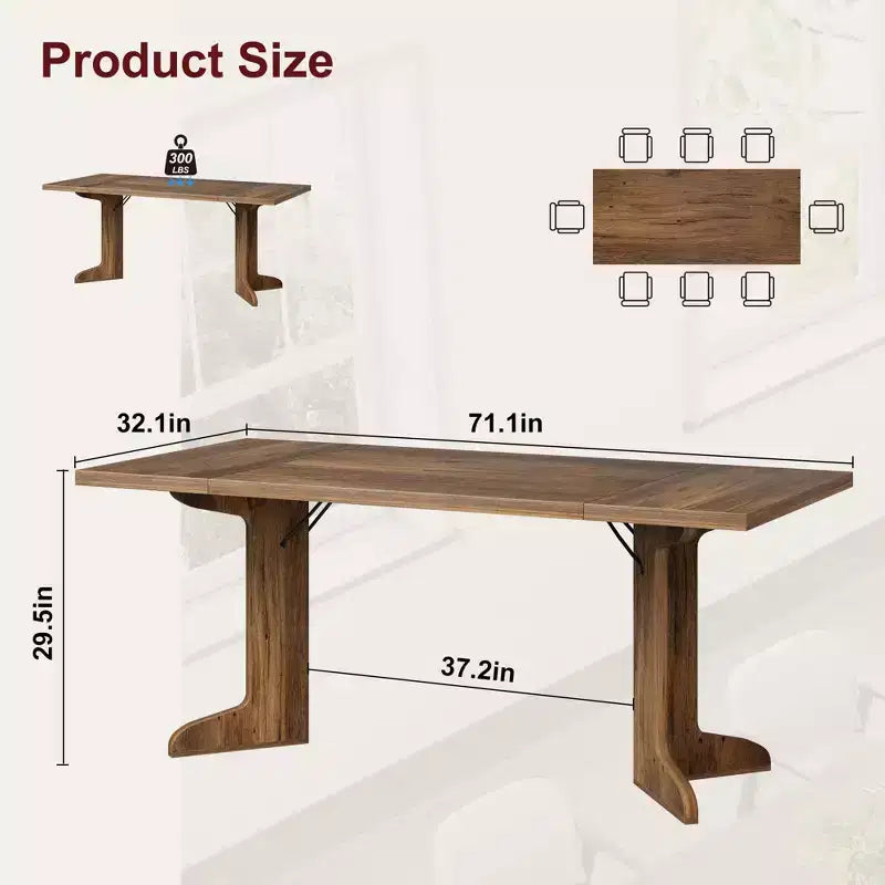 Tavolo da pranzo in legno da 71 pollici per 6-8 persone, tavolo da cucina rettangolare moderno stile coloniale con gambe in legno uniche, piano spesso, struttura robusta, per sala da pranzo