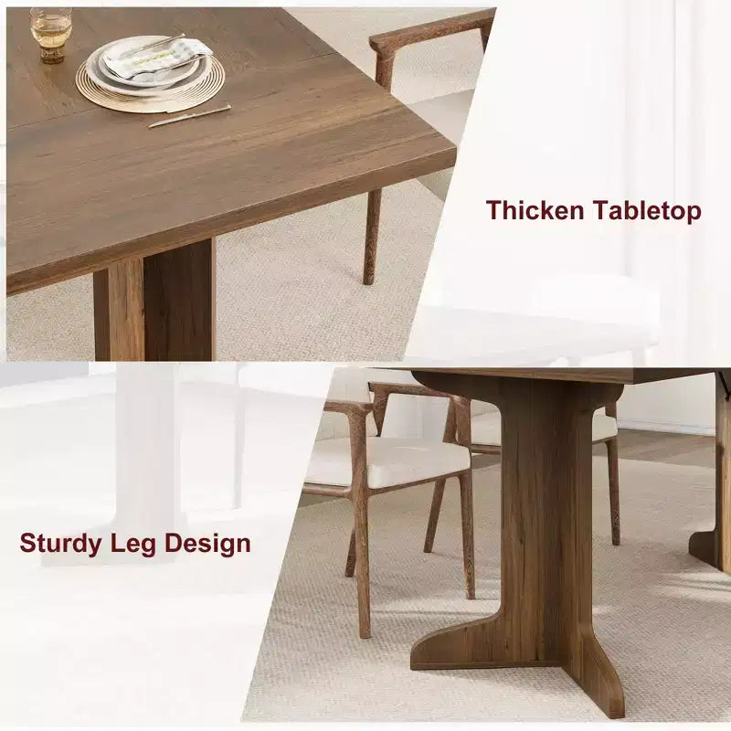 Tavolo da pranzo in legno da 71 pollici per 6-8 persone, tavolo da cucina rettangolare moderno stile coloniale con gambe in legno uniche, piano spesso, struttura robusta, per sala da pranzo