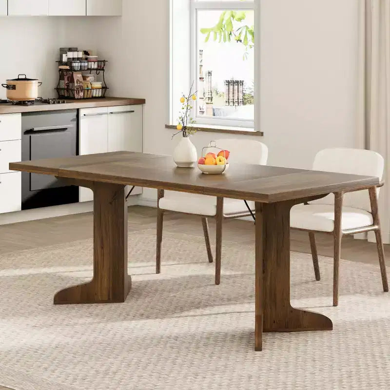 Tavolo da pranzo in legno da 71 pollici per 6-8 persone, tavolo da cucina rettangolare moderno stile coloniale con gambe in legno uniche, piano spesso, struttura robusta, per sala da pranzo